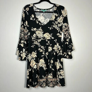 Nostalgia Floral Black Dress - Long Sleeve - Size Medium - EUC